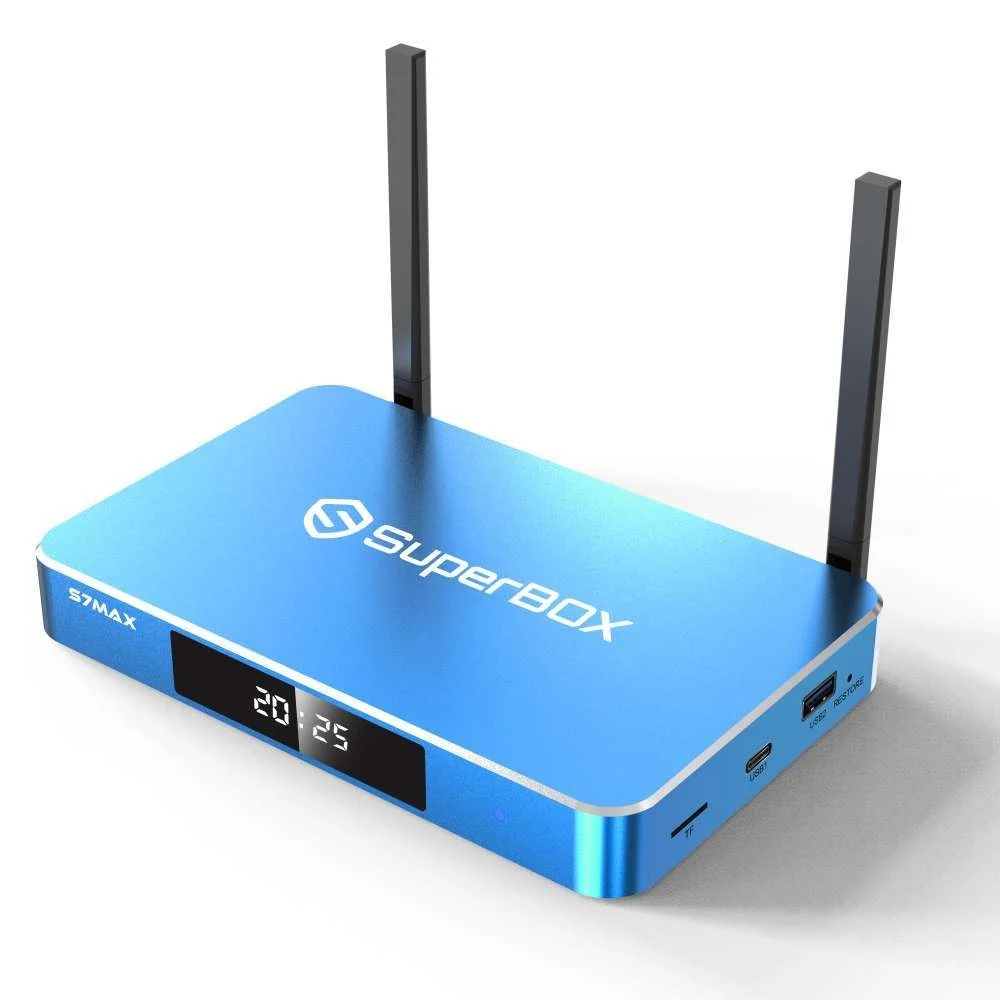 SuperBox S7 Max angled product image with dual antennas