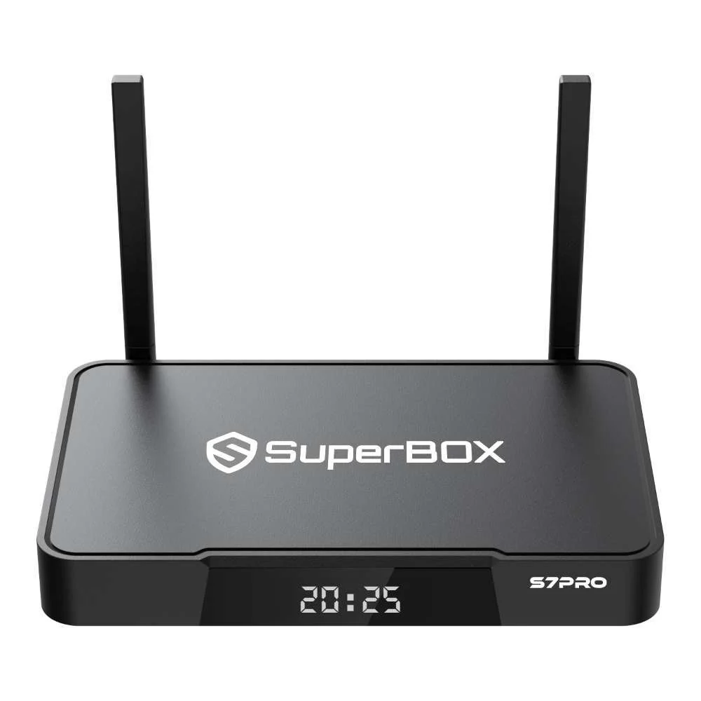 SuperBox S7 Pro front product image with dual antennas
