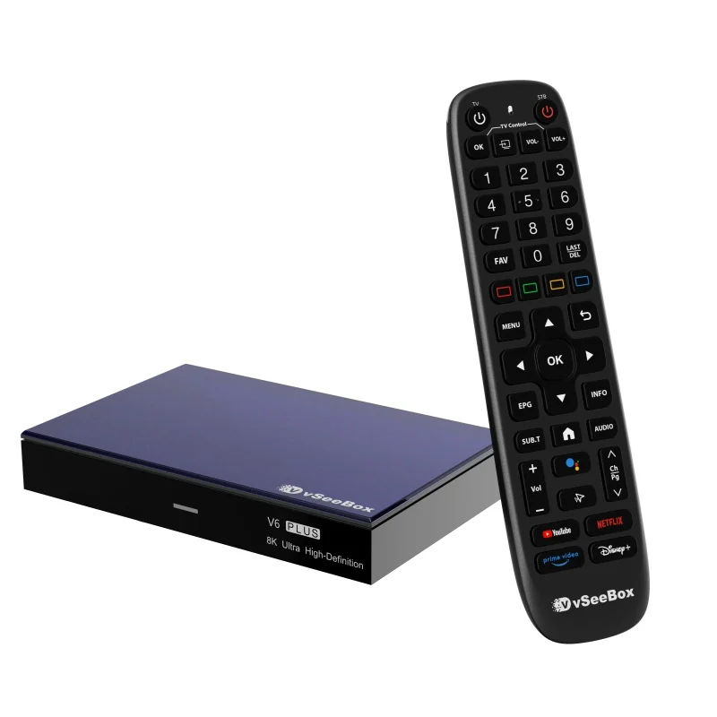 vSeeBox V6 Plus product image with streaming box and remote